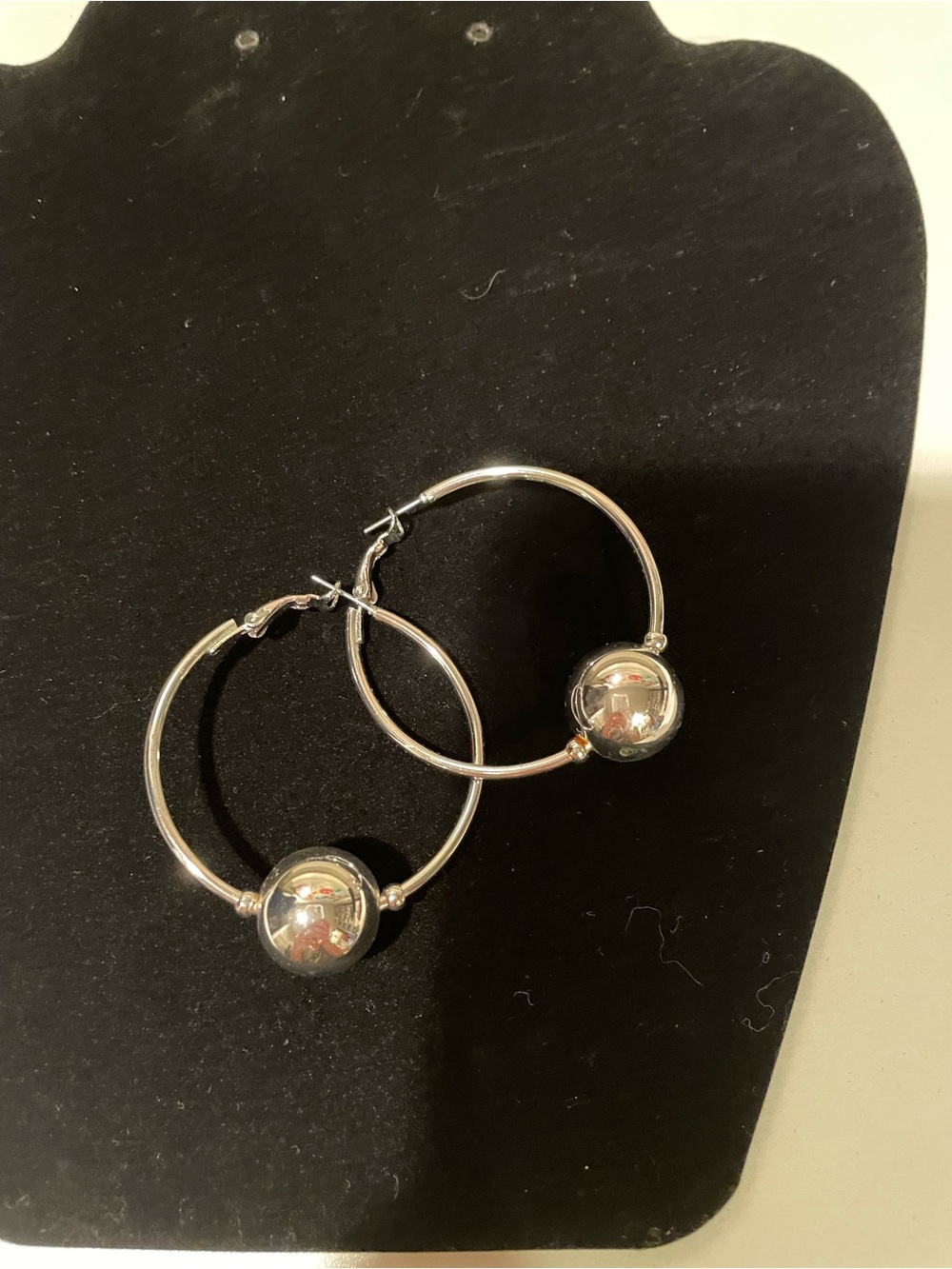QVC Silver-Tone Hoop Earrings with Polished Ball Accent
